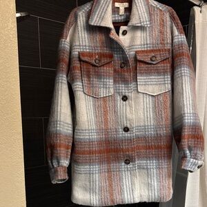 Forever 21 Red and Blue Plaid Teddy Jacket